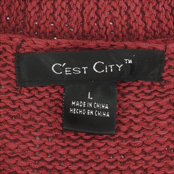 C’est City Red Knit Short Sleeve Sweater Top Size L - Picture 5 of 10